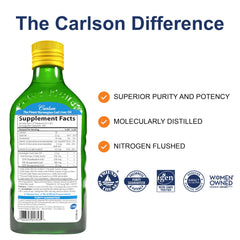 Carlson Kid's Cod Liver Oil lemon pour for easy dosing.