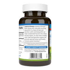Carlson Lutein & Greens capsules close-up showing vegetarian formula