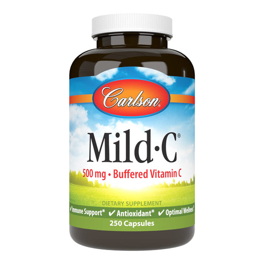 Carlson Mild-C 500 mg Buffered Vitamin C bottle ready for daily immune support