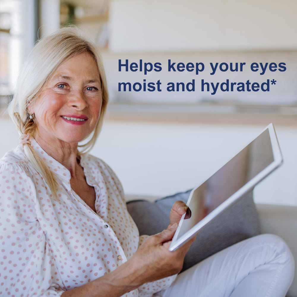 Carlson Moistur-eyes capsules in hand suggest simple daily routine