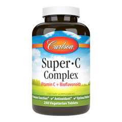 Carlson Super-C Complex bottle front displaying vitamin C and bioflavonoids for daily support.