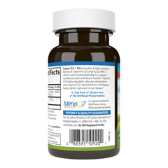 Carlson Super D3 + K2 nutrition panel with dosage details and ingredients.