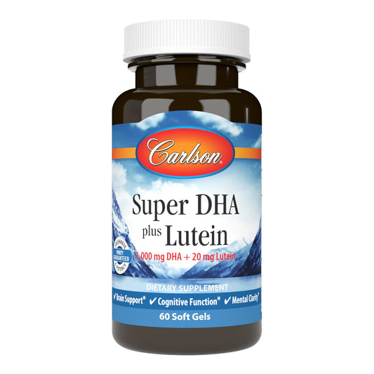 Carlson Super DHA Plus Lutein bottle front with freshness seal