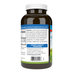 Carlson Taurine capsules close-up showing 1 g per dose for nerve health.