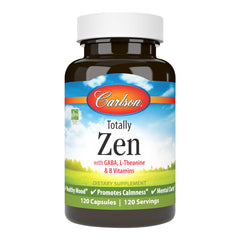 Carlson Totally Zen bottle cap close-up, hinting at a daily calming routine.