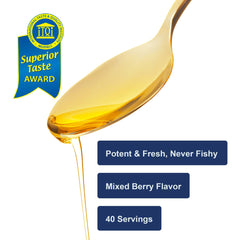 Close-up of Carlson label showing high omega-3 per teaspoon