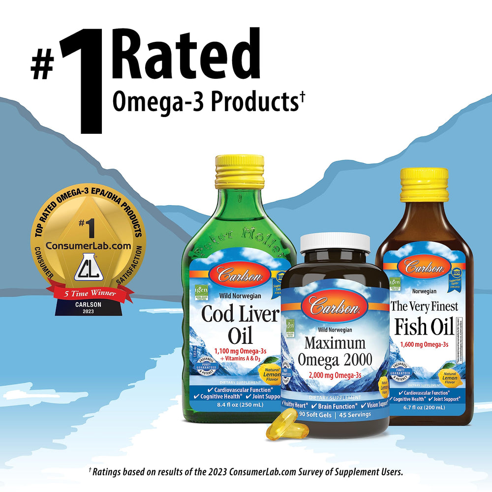 Carlson Elite Omega-3 90-count bottle on shelf for convenient ongoing use