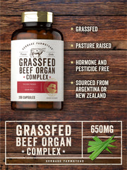 Carlyle Beef Organ Complex ingredients panel shows gluten-free and dairy-free formulation.