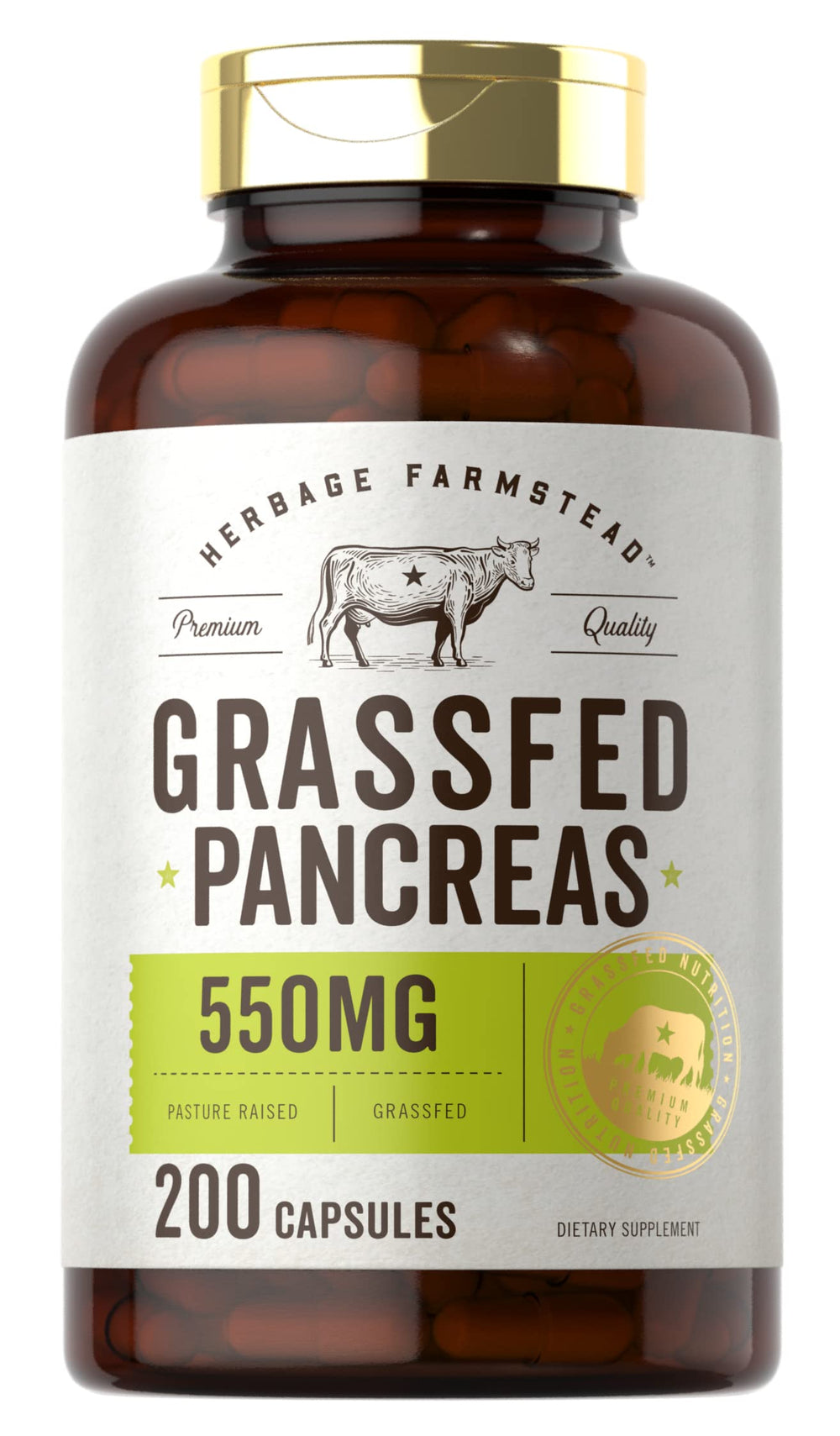 Carlyle Grass Fed Pancreas bottle with 550mg capsules for daily use.