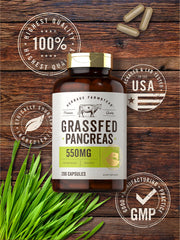 Pasture-raised sourcing note on Carlyle Grass Fed Pancreas container.