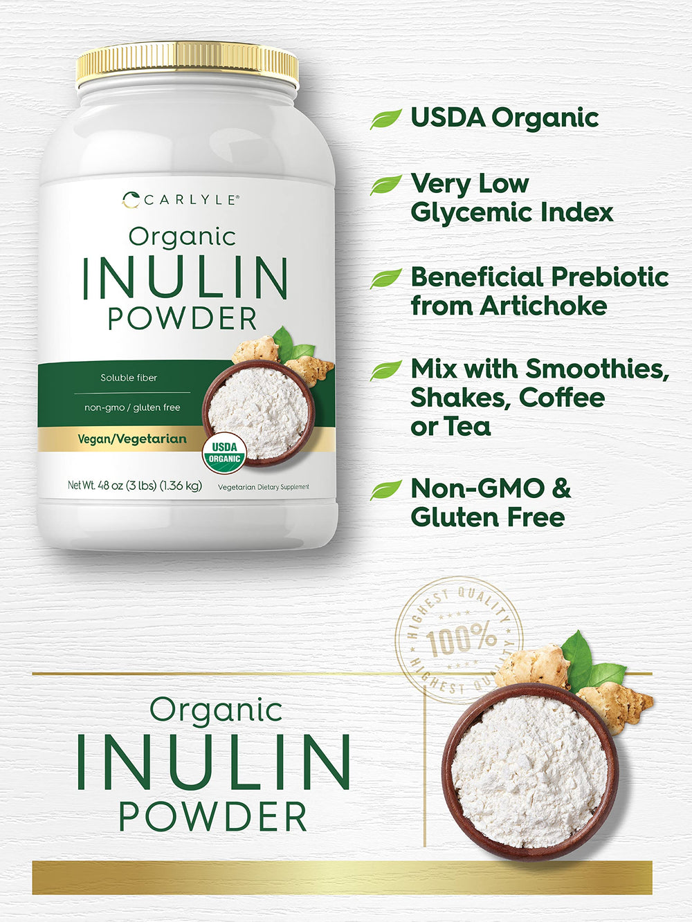 Carlyle Inulin Powder measuring spoon ready for easy mixing