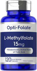 Carlyle L-Methylfolate 15mg bottle closeup with capsules for daily wellness support.