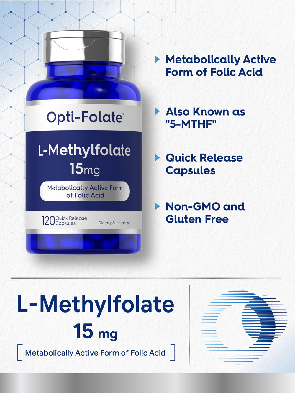 Carlyle L-Methylfolate packaging spotlight emphasizing value size and potency.
