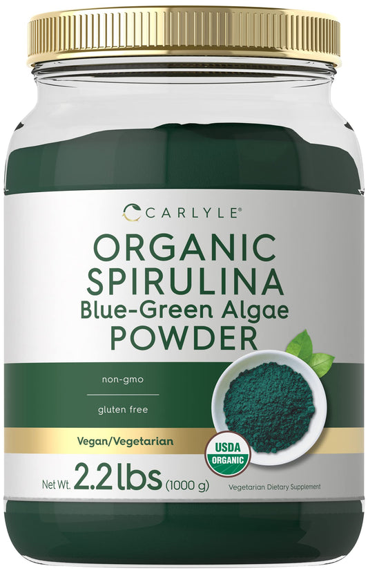 Carlyle Organic Spirulina Powder bottle ready for a greens boost in daily drinks