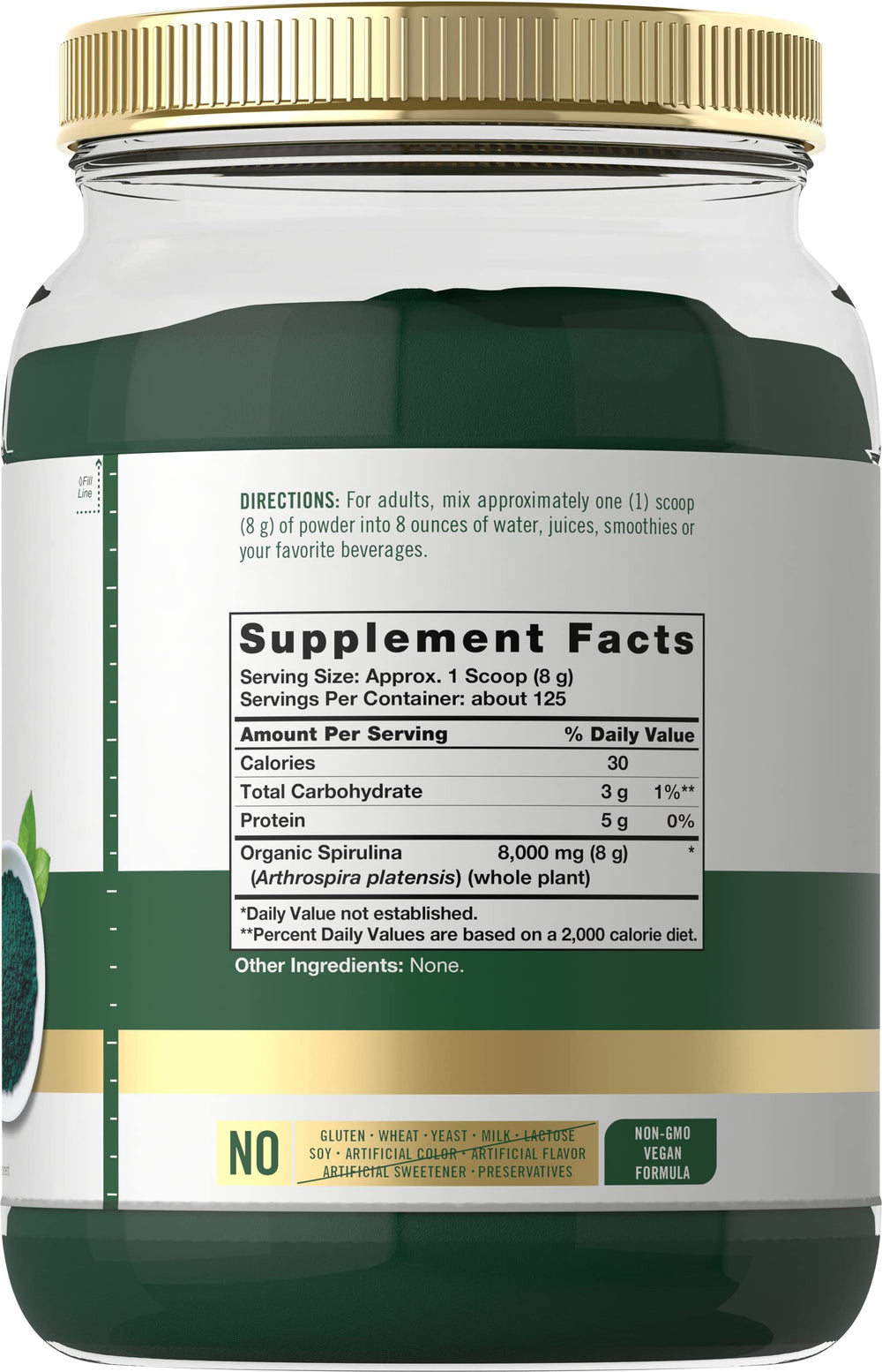 Carlyle Spirulina Powder scoop showing a full serving for smoothies