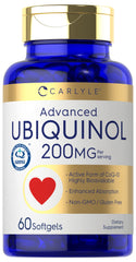Carlyle Ubiquinol CoQ10 200mg bottle supports antioxidant wellness.