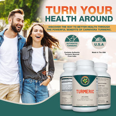 Carnivora Turmeric bottle pour showing easy capsule intake with meals.