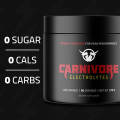 Carnivore Electrolytes bottle back label with USA-made trust and clean sourcing.