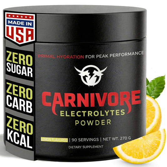 Carnivore Electrolytes Lemon powder can front for carnivore hydration.