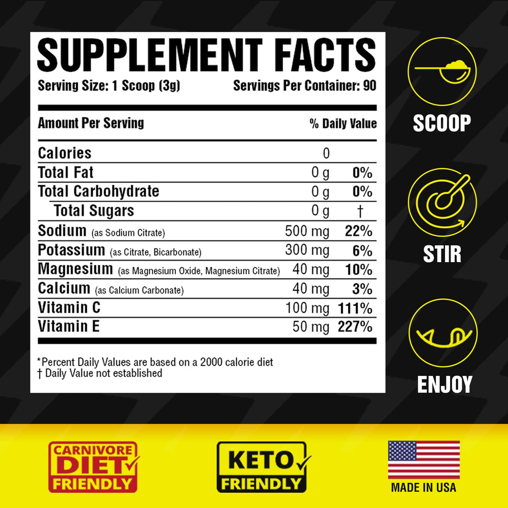 Carnivore Electrolytes powder dispensing close-up for easy mix and quick hydration.