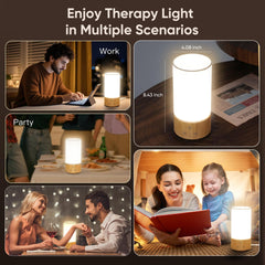 Caromolly Flaxen fabric shade on a round wood base for cozy ambience