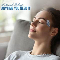 Close-up of CarpalAid Migraine AID patch on skin