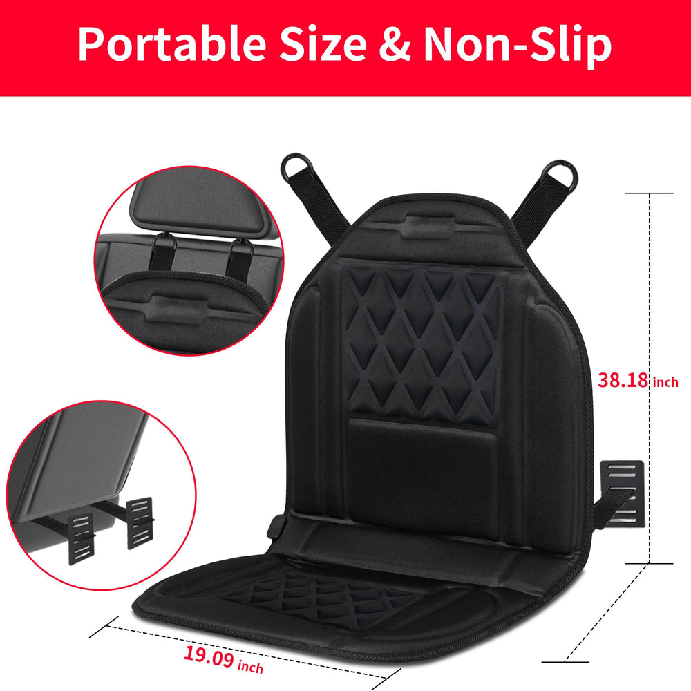 CARSHION heated seat cover: adjustable dual straps for secure attachment.