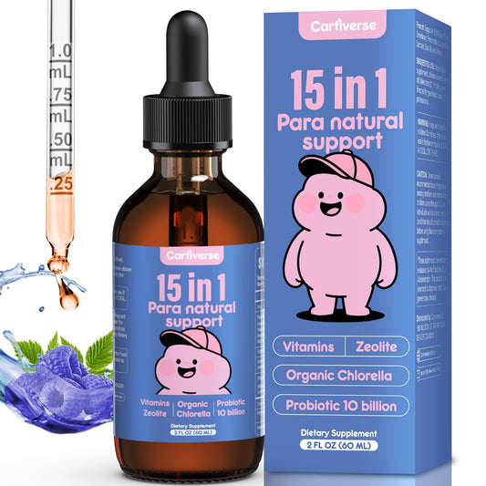 Cartiverse Zeolite Drops Bottle showing natural ingredients supporting daily wellness.