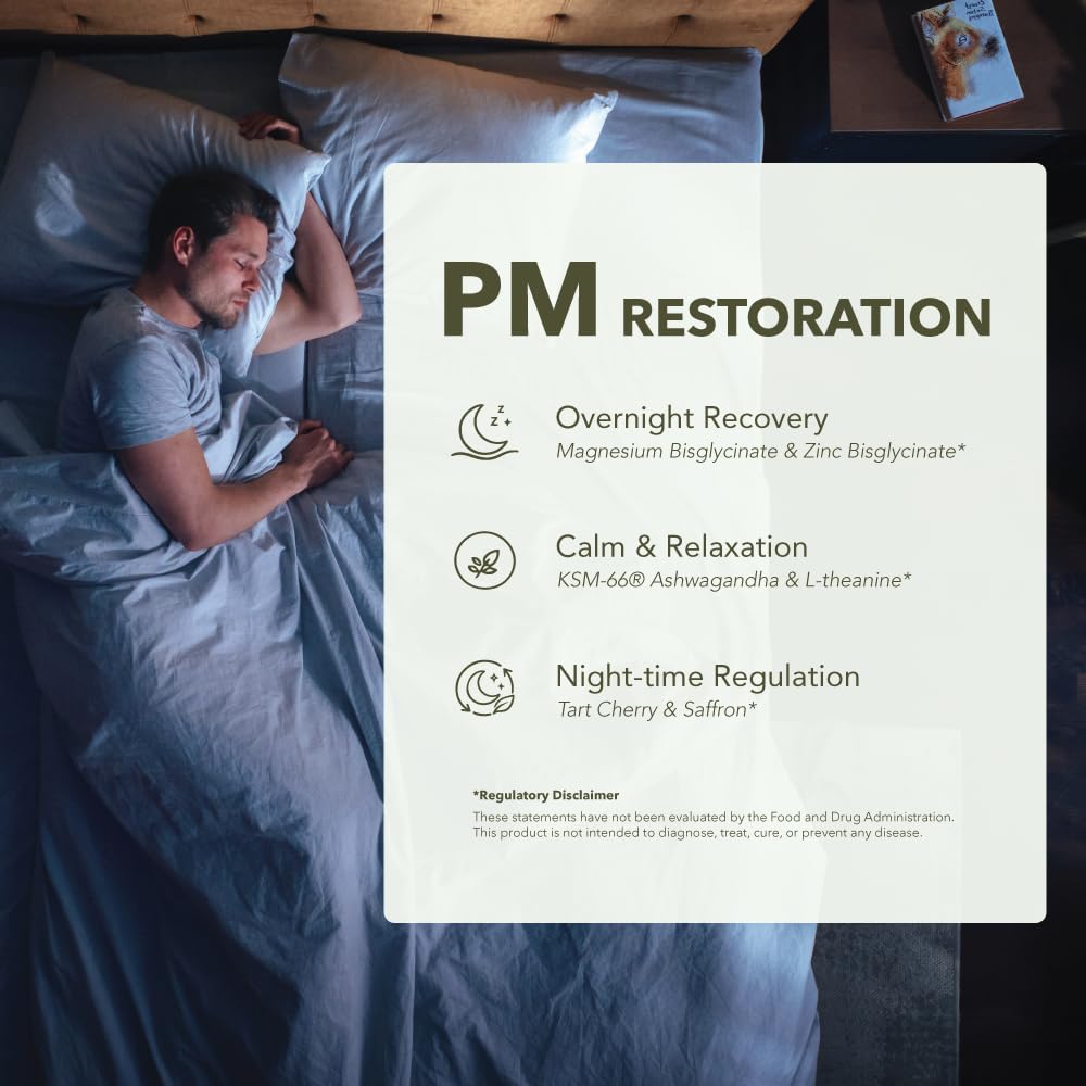 Casidor Dominus PM capsules on a tray emphasize nighttime restoration via calming ingredients.
