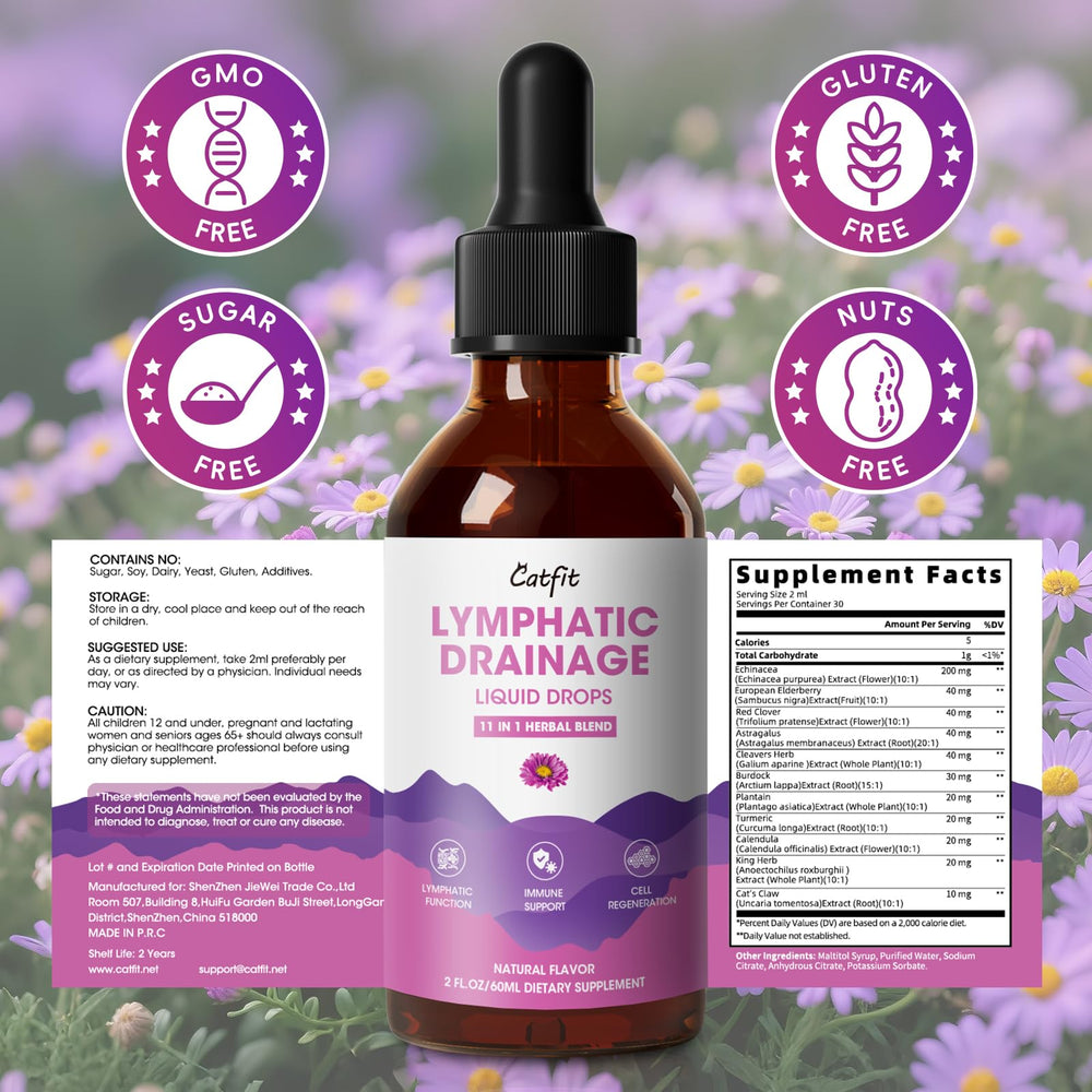 Bright, natural lighting on Catfit drops emphasizing gentle detox support.