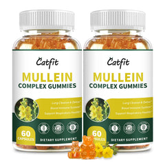 Catfit Mullein Gummies pineapple bottle showcases packaging for easy daily lung support.