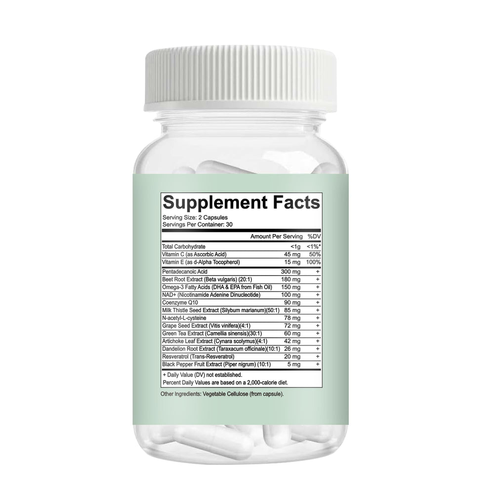 Caudan C15 capsules close-up for energy and liver health.