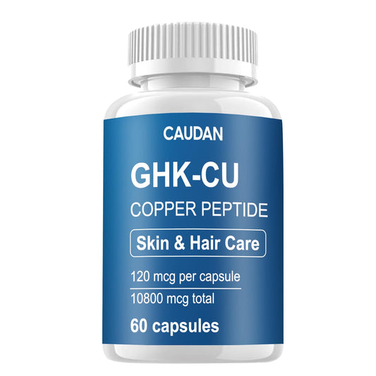 CAUDAN GHK-Cu bottle label highlights copper peptide formulation for skin support.