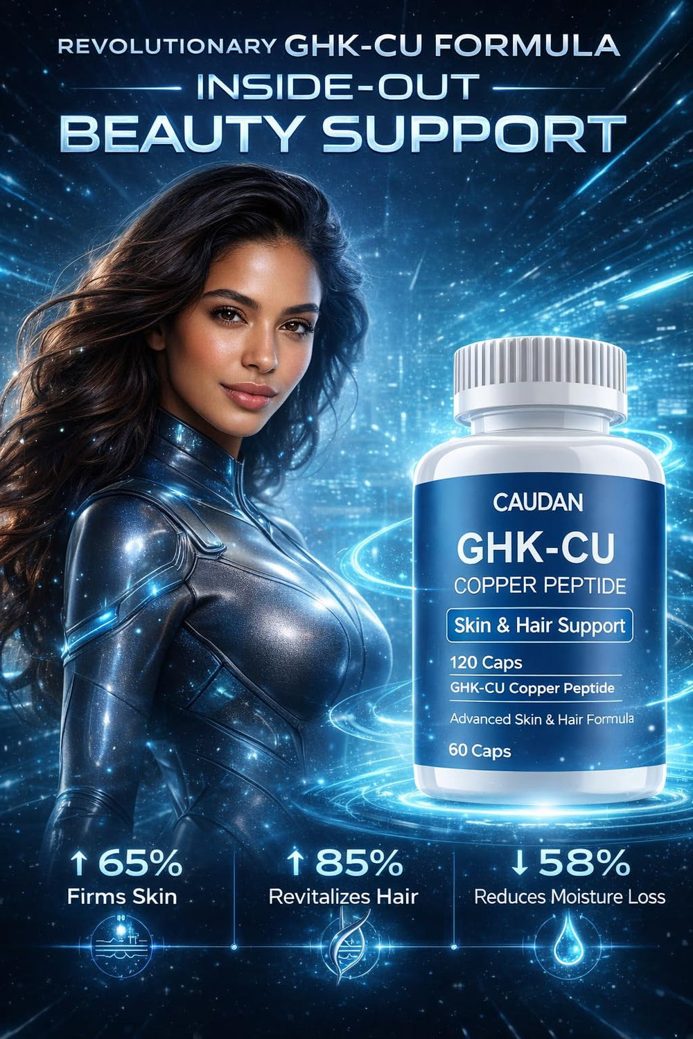 CAUDAN GHK-Cu hair follicle support image hints at stronger hair follicles.