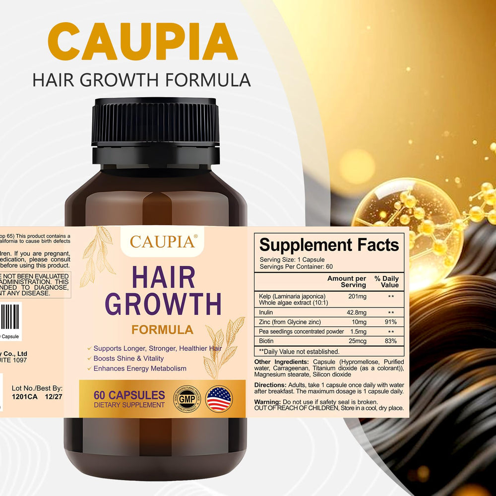 CAUPIA Hair Energy capsules being poured to illustrate easy daily use.