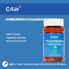 Enteric-coated CAW capsules protecting active ingredients during digestion.