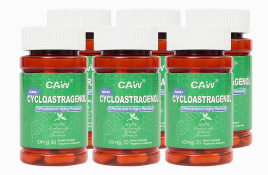 CAW Nano Cycloastragenol bottle front with branding and trusted packaging