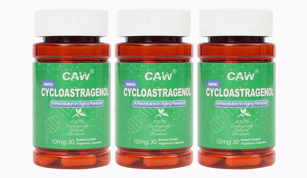 CAW Nano Cycloastragenol enteric-coated capsules shown for improved digestion and absorption