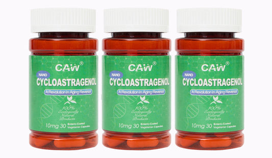 CAW Nano Cycloastragenol enteric-coated capsules shown for improved digestion and absorption