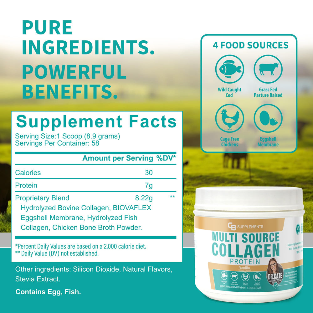 CB Supplements Multi Collagen Vanilla powder dissolving into coffee for a smooth mug.