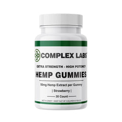 Cbdcomplex Labs Hemp Gummies bottle front displays premium American-made formulation for daily wellness.