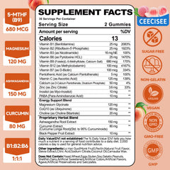 Ceecisee peach-flavor B complex gummies closeup showing a full bottle