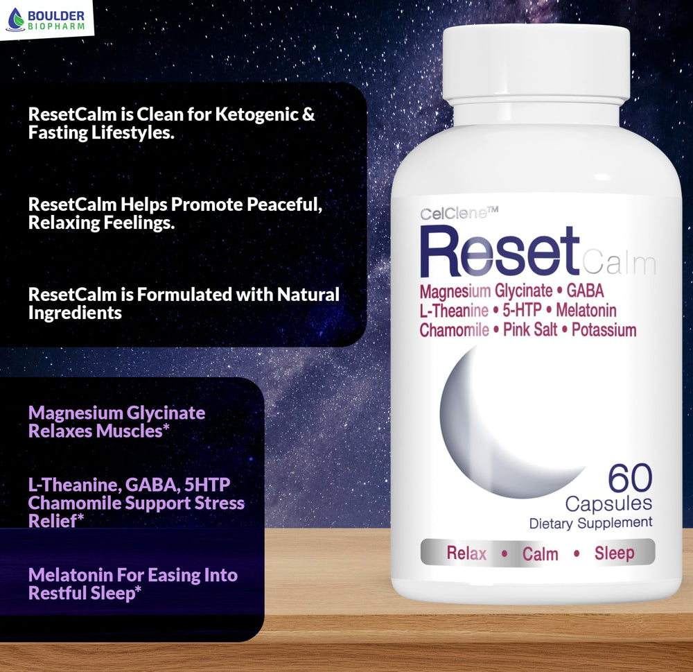 CELCLENE ResetCalm Night packaging label shown for trust and clarity.