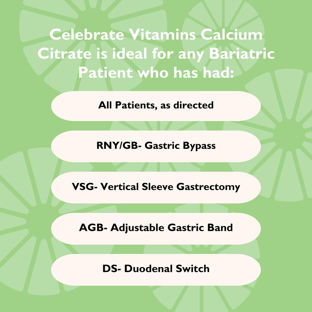 Celebrate Bariatric bottle label with nutrition facts and calcium information.