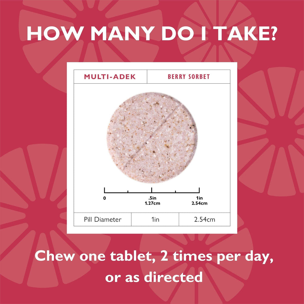 Celebrate Bariatric Multi ADEK chewables daily routine with two-tablet intake