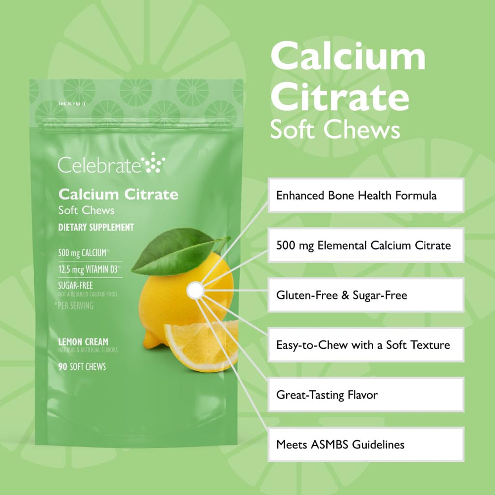Celebrate Bariatric soft chews close-up reveals lemon flavor and smooth texture for easy daily calcium