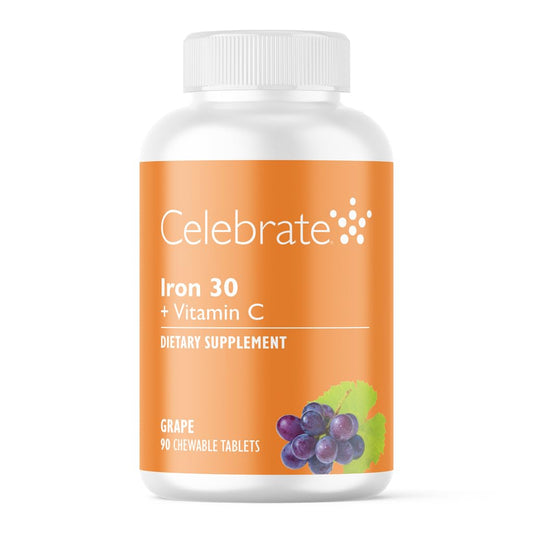 Celebrate Vitamins iron supplement bottle in grape for post-bariatric nutrition support.