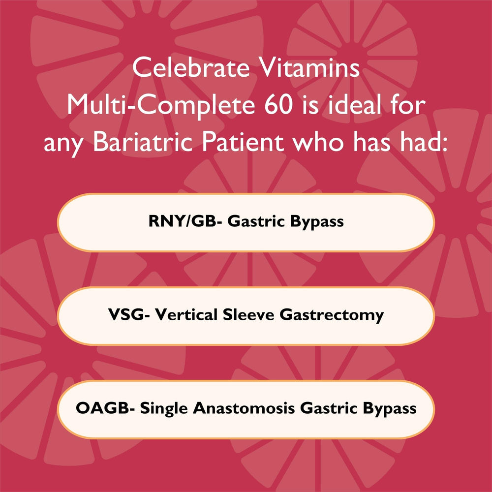 Celebrate Bariatric Supplements Celebrate Vitamins Multi-Complete 60mg Iron packaging—secure blister pack.