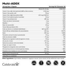 Celebrate Vitamins packaging display showing gluten-free and sugar-free formulation.
