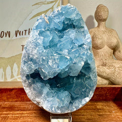 Natural Celestine cluster with blue tones ideal for bedroom or meditation spaces.